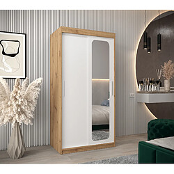 Abiks Meble Armoire PROMO T2 À Portes Coulissantes 200/100/62 2 Portes (Artisan/Blanc)