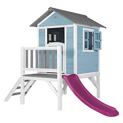 AXI Maison Enfant Beach Lodge XL en Bleu avec Toboggan en Violet | Maison de Jeux en Bois FFC pour Les Enfants | Maisonnette / Cabane de Jeu pour Le Jardin