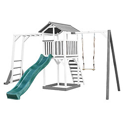 AXI Beach Tower Aire de Jeux avec Toboggan en VERT, Cadre d'escalade, Balançoire & Bac à Sable | Grande Maison Enfant extérieur en Gris & BLANC | Cabane de Jeu en Bois FSC