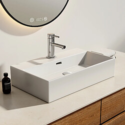 EMKE Vasque à Poser en céramique, Lavabo rectangulaire en céramique avec Trou de débordement, blanc brillant - 60 x 36 x 13 cm