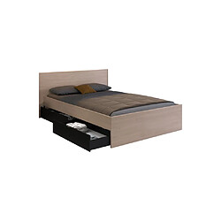 Acheter Vente-Unique Lit avec 2 tiroirs 140 x 190 cm - Coloris : Naturel et noir + Sommier + Matelas - VELONA