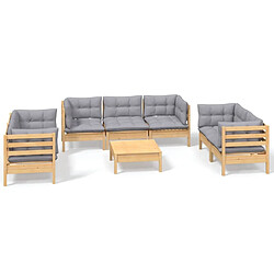 Maison Chic Salon de jardin 8 pcs + coussins - Mobilier/Meubles de jardin - Table et chaises d'extérieur gris Bois de pin massif -MN12756