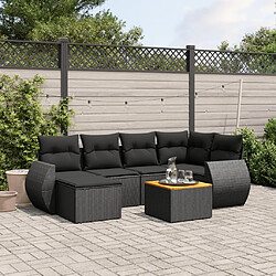 Maison Chic Salon de jardin 7 pcs avec coussins | Ensemble de Table et chaises | Mobilier d'Extérieur noir résine tressée -GKD71026