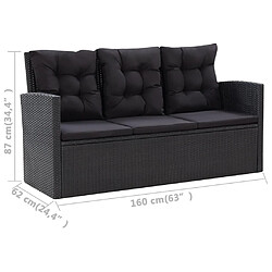 vidaXL Salon de jardin 6 pcs avec coussins Résine tressée Noir pas cher