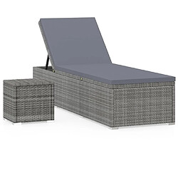 Maison Chic Chaise longue avec coussin | Bain de soleil Relax | Transat et table à thé Résine tressée Gris -GKD67582