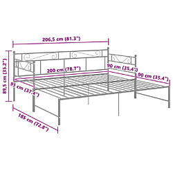 vidaXL Cadre de canapé-lit extensible sans matelas gris métal 90x200cm pas cher