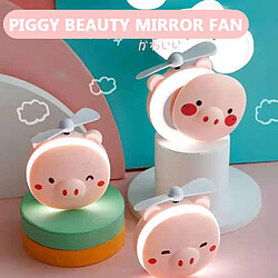 Acheter 3in1 USB Rechargeable Cartoon Piggy Mini Miroir Cosmétique Compact Miroirs de Maquillage de Poche Portables Ventilateur de Refroidissement Lumière Portable