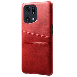 Coque en TPU + PU antichoc, anti-rayures avec porte-cartes, rouge pour votre Oppo Find X5 Pro