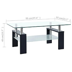 vidaXL Table basse Noir et transparent 95x55x40 cm Verre trempé pas cher