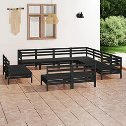 vidaXL Salon de jardin 11 pcs Bois de pin massif Noir