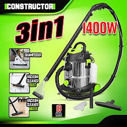 Aspirateur eau et poussières / shampouineuse 1400W - 20L inox - 18 Kpa avec soufflerie - Constructor