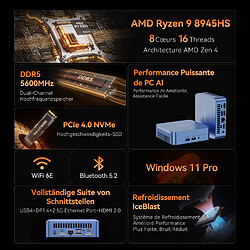 GEEKOM Mini PC AX8 Pro - AMD Ryzen 9 8945HS - AMD Radeon 780M - RAM 32Go - SSD 2To - Windows 11 Pro