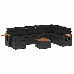 Maison Chic Salon de jardin 9 pcs avec coussins | Ensemble de Table et chaises | Mobilier d'Extérieur noir résine tressée -GKD32978