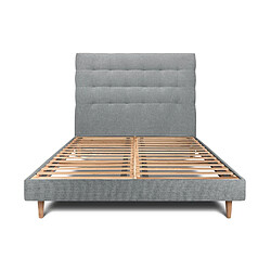 Sommeil de plomb Lit 135x190cm avec tête de lit capitonnée tissu et sommier kit gris anthracite - Hauteur totale : 29cm