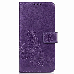 Wewoo Housse Coque Étui en cuir à motif de fleurs pressées Lucky Clover pour Galaxy A7 (2018), avec support & emplacements cartes, porte-monnaie et dragonne (violet)