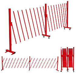 Mendler Barrière de sécurité en aluminium HWC-B34, barrière de sécurité à ciseaux avec roulettes, extensible 110x60-500cm ~ rouge-blanc