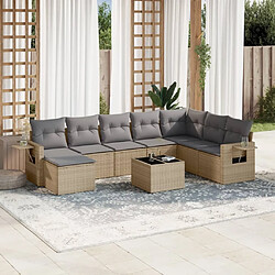 Maison Chic Salon de jardin avec coussins 9 pcs, Ensemble Tables et chaises de jardin, beige résine tressée -GKD400814