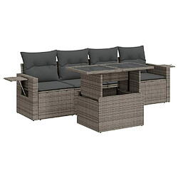 vidaXL Salon de jardin 5 pcs avec coussins gris résine tressée