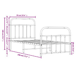 vidaXL Cadre de lit métal sans matelas avec pied de lit noir 90x190 cm pas cher