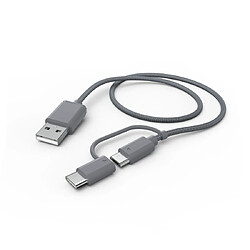 HAMA Câble USB 2 en 1, USB-A - micro-USB, avec adaptateur USB-C, 1 m, gris