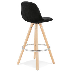 Acheter Alterego Tabouret snack mi-hauteur 'SPIRIT MINI' en velours noir et pieds en bois naturel