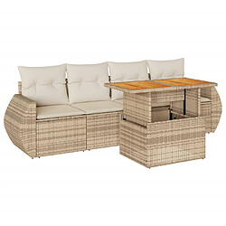 vidaXL Salon de jardin avec coussins 5 pcs beige résine tressée