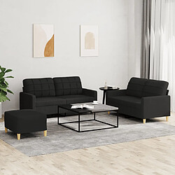 vidaXL Ensemble de canapés 3 pcs avec coussins Noir Tissu 