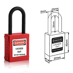 2x Cadenas de Consignation de Sécurité à Clé PA + Acier Inoxydable 38mm Rouge_2