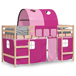 Avis Vidaxl Lit mezzanine enfants avec tunnel rose 90x200cm bois pin massif