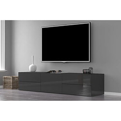 Alter Meuble TV de salon, Made in Italy, Meuble TV avec 1 porte et 4 tiroirs, 170x40h35 cm, couleur anthracite brillant