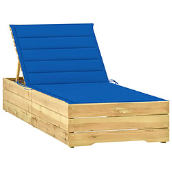 Helloshop26 Transat chaise longue bain de soleil lit de jardin terrasse meuble d'extérieur avec coussin bleu royal bois de pin imprégné 02_0012310