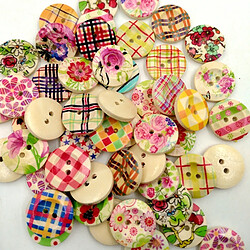 50 Boutons En Bois De Fleurs Coloré Cru Embellissement Bricolage 20mm