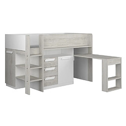 Vente-Unique Lit combiné 90 x 200 cm - Avec bureau et rangements - Blanc et naturel + Matelas - LOUKALA