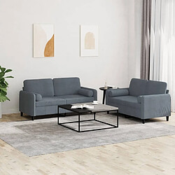 Maison Chic Ensemble de canapés 2 pcs avec coussins, Canapé droit Sofa pour Salon gris foncé velours -GKD573539