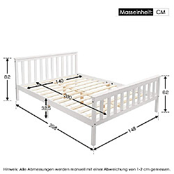 ComfortXL Lit Double En Bois Massif 140 X 200 Cm Avec Sommier à Lattes, Lit En Pin,blanc pas cher