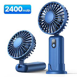 (Bleu 2400mAh) TOPK 5000mah Mini Ventilateur Portable, ventilateur électrique de Bureau USB, Petit ventilateur à main Personnel avec Ventilateurs de Cou de Refroidissement Rechargeables USB pour la Chambre