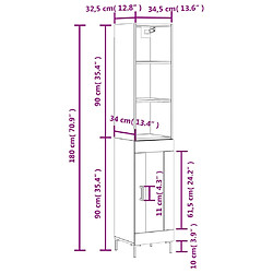 vidaXL Buffet haut Gris béton 34,5x34x180 cm Bois d'ingénierie pas cher