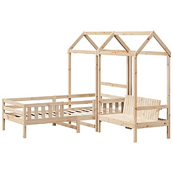 Vidaxl Ensemble de lit et de banc avec toit 90x190 cm bois massif pin