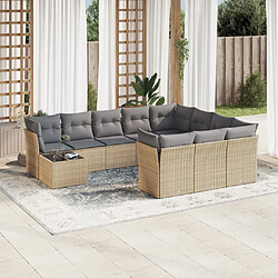 vidaXL Salon de jardin 11 pcs avec coussins beige résine tressée