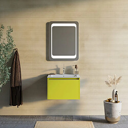 Kiamami Valentina MEUBLE DE SALLE DE BAINS VERT OLIVE 60 CM, LAVABO EN CÉRAMIQUE ET MIROIR | MONACO