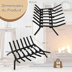 Helloshop26 Grille de cheminée 46 cm support à bûches de cheminée en fer robuste 7 barres de fer de 14 mm support à bois de chauffage intérieur extérieur 20_0002886