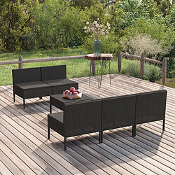 vidaXL Salon de jardin 6 pcs avec coussins résine tressée noir