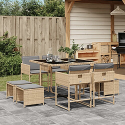 Maison Chic Ensemble à manger d'extérieur 9 pcs avec coussins,Salon de jardin,Mobilier de jardin mélange beige -GKD183113