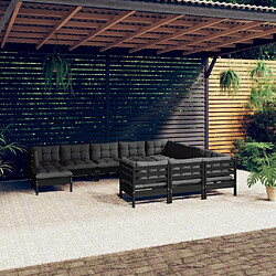 Maison Chic Salon de jardin 11pcs + coussins - Mobilier/Meubles de jardin - Table et chaises d'extérieur Noir Bois de pin -MN46426