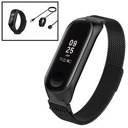 PHONECARE Kit Bracelet Milanese Loop Fermoir Magnétique + Chargeur Usb Charger + Gel d'écran de film protecteur Full Coque pour Xiaomi Mi Band 6 / Mi Smart Band 6 - Noir