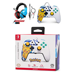 Power A Manette SWITCH Filaire Nintendo Pikachu High Voltage Officielle + Casque Gamer PRO H3 Rouge BLEU SPIRIT OF GAMER SWITCH