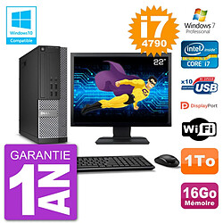 PC Dell 7020 SFF Ecran 22" Intel i7-4790 RAM 16Go Disque 1To Graveur DVD Wifi W7 - Occasion