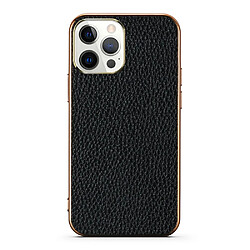 Coque en TPU + cuir véritable électroplaqué, texture litchi, anti-chute noir pour votre Apple iPhone 13 Pro 6.1 pouces