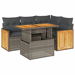 vidaXL Salon de jardin 5 pcs avec coussins gris résine tressée acacia