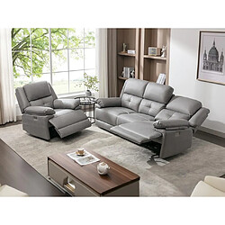 Vente-Unique Canapé 3 places et fauteuil relax électrique en tissu gris DOLENE